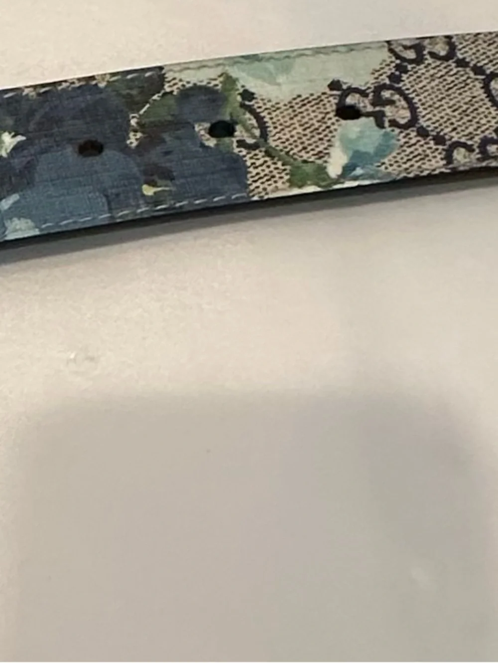 Authentic Gucci GG Blooms Blue and Green Floral Canvas Belt with Silver Buckle
